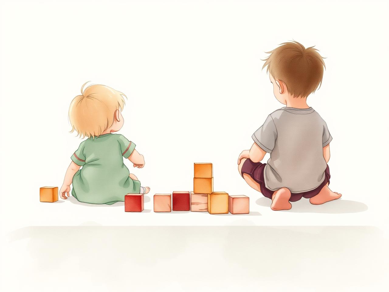 Kinder beim Spielen mit Holzbauklötzen